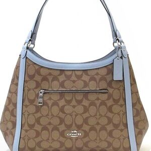 Coach Brown and Blue Shoulder Bag with Monogram Pattern